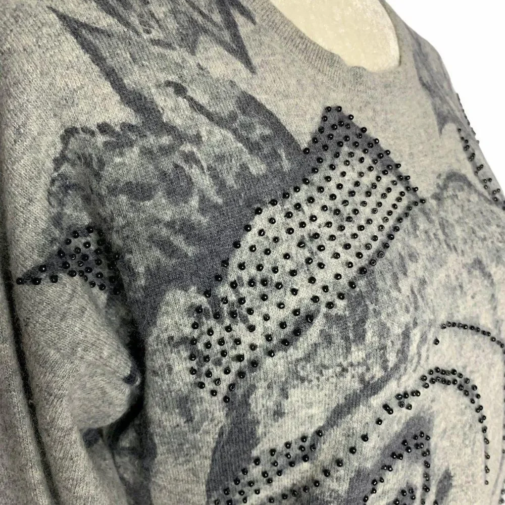 Vintage Lambswool Angora Beaded Sweater M Grey - Picture 4 of 8